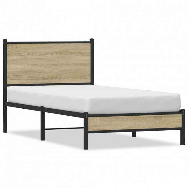 vidaXL Kovový rám postele bez matrace dub sonoma 90 x 200 cm