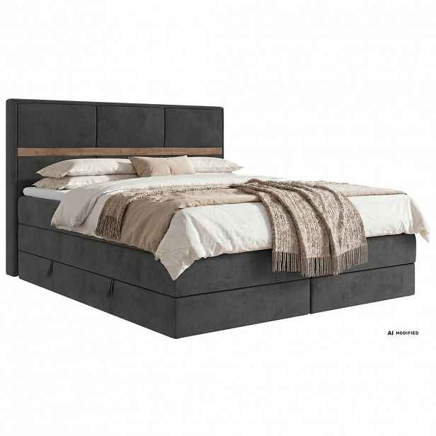 MKS POSTEL BOXSPRING ORVO KING 160/200 - Tmavě šedá Samet - Topper T25 - H4