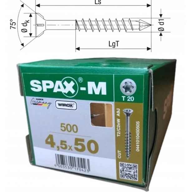 Univerzální vruty do dřeva spax-m 4,5 x 50 Wirox Tx 500 ks XL