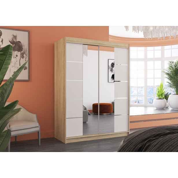 Zrcadlová šatní skříň 150 cm GADLA - dub sonoma / bílá