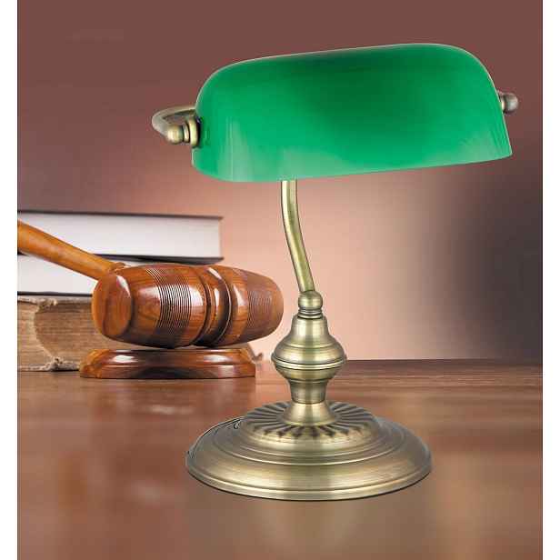 Kancelářská bankovní stolní lampa se zeleným stínítkem, hnědá Rabalux
