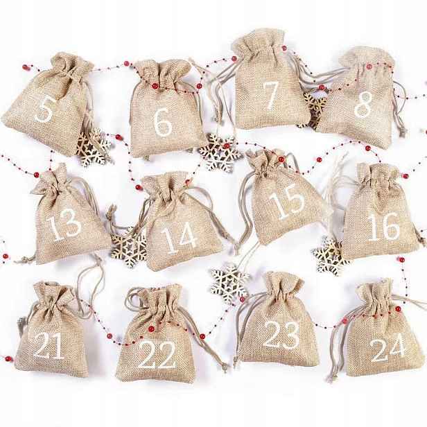 Adventní kalendář sada 24 prázdných sáčků s čísly, girlanda, dekorace
