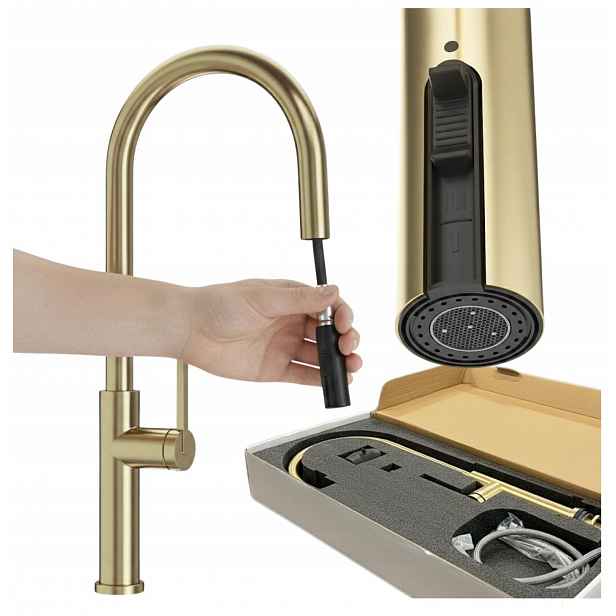 Kuchyňská baterie bruhed gold vytahovací sprcha Kohoutek 360° Prati 2 funkce