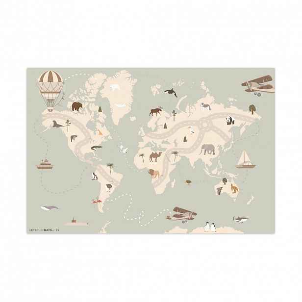 OnlyWow DĚTSKÝ KOBEREC Mapa světa - Zvířata - Letadlo - Dítě - Horkovzdušný balón 135x90 cm