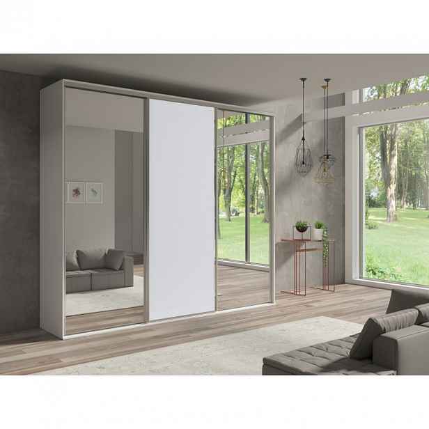 Šatní skříň 277 cm se zrcadly AMBOY 10 - bílá