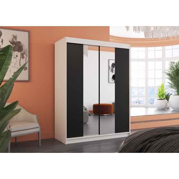 Šatní skříň se zrcadlem 150 cm CAFA - bílá / černá