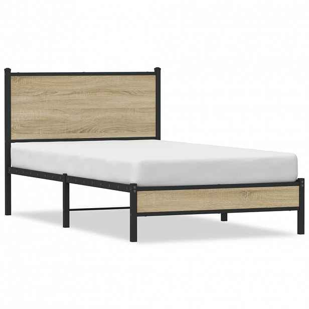 vidaXL Kovový rám postele bez matrace dub sonoma 100 x 200 cm