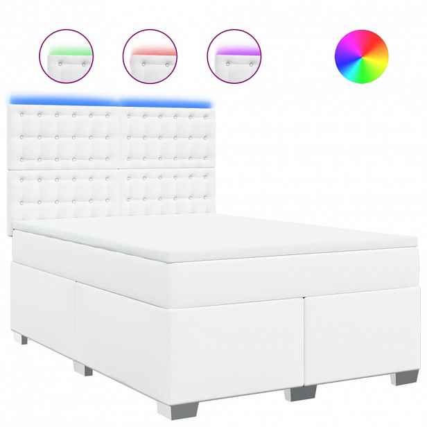 vidaXL Box spring postel s matrací bílá 140x200 cm umělá kůže