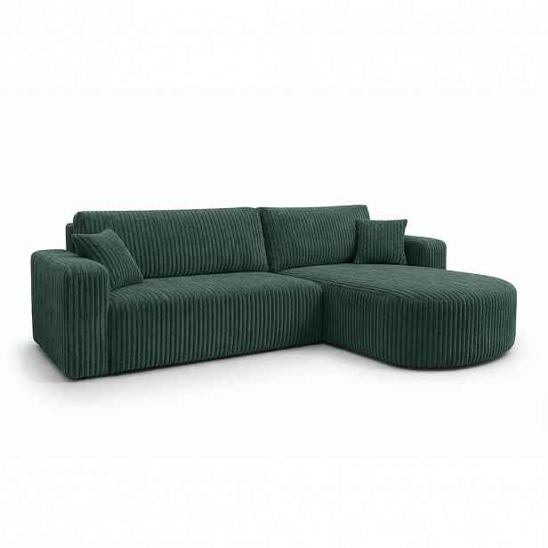 Kaiser Möbel ROHOVÁ SEDAČKA s funkcí spaní, manšestrová tkanina Tilia, Zelená, Pravá strana, ROUND ONE XL