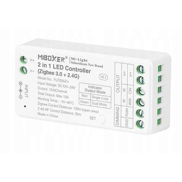 Led ovladač 2v1 Mono/cct Miboxer FUT035Z+ Zigbee 3.0 12A Tuya Dual White