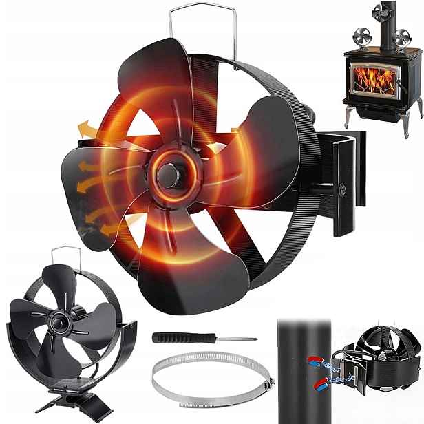 Magnetický krbový ventilátor 1400 ot/min, tichý <25 dB, barva černá