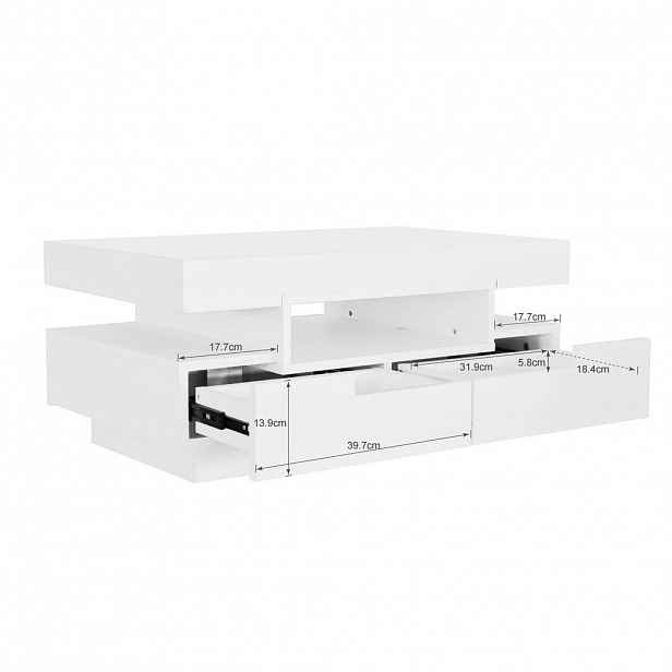 STILVORA KONFERENČNÍ STŮL v bílé barvě s LED osvětlením a 4 zásuvkami do obýváku, 80×50×36 cm