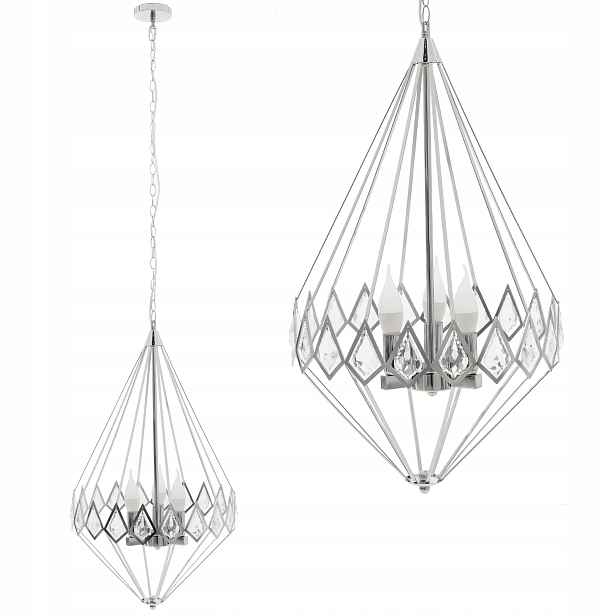 Závěsná Lampa Křišťálová Chromový Stříbrný Lustr Glamour 3XE14 Do Obývacího Pokoje