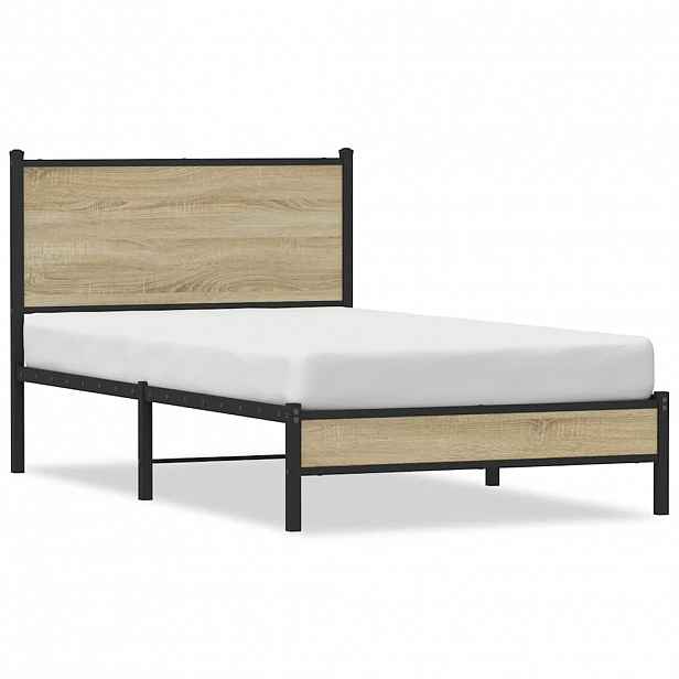 vidaXL Kovový rám postele bez matrace dub sonoma 107 x 203 cm