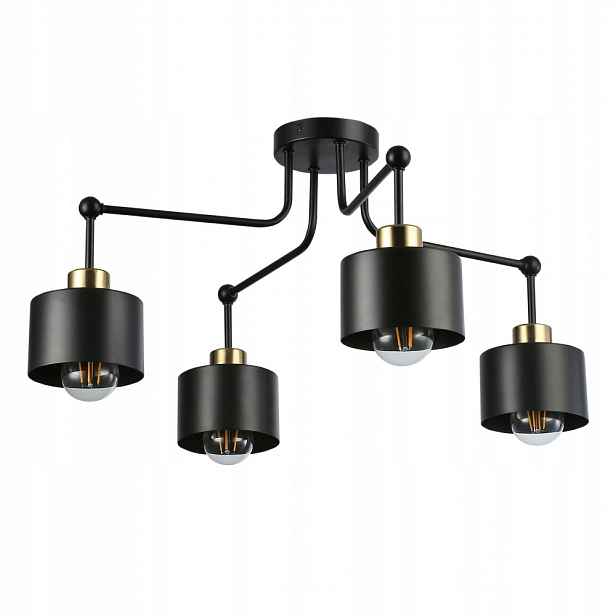 Černý Led Lustr E27 Zlatý Obývací Pokoj Závěsné Stropní Svítidlo Elegantní