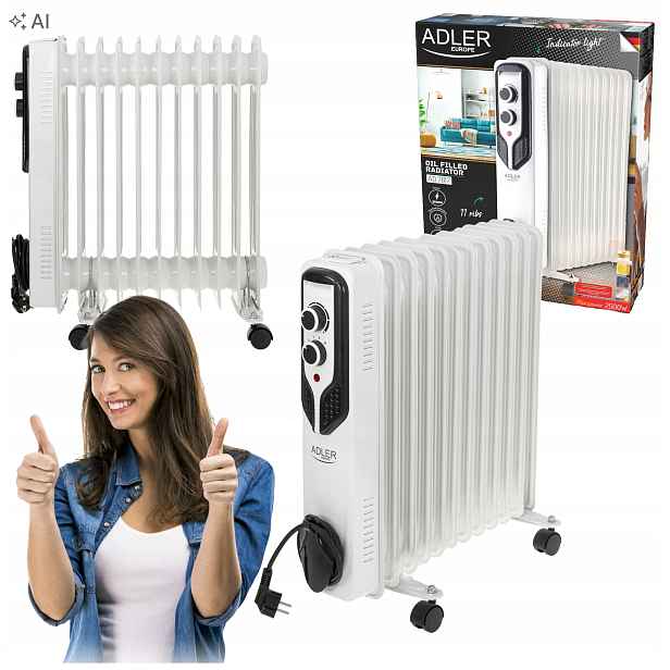 Elektrický Olejový Radiátor 2500W Olejový Radiátor 11 Žeber Na Kolečkách Termostat