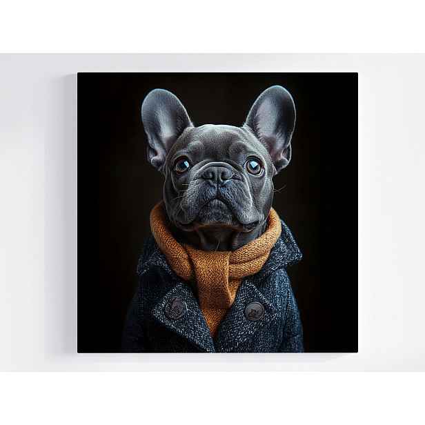 Obraz Na Plátně Canvas Portrét Psa Francouzský Buldoček Šátek Moda 50x50