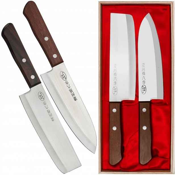 Satake Tomoko 420J2 Japonský set Nůž Santoku 17 cm a Nakiri 16 cm V Pouzdru