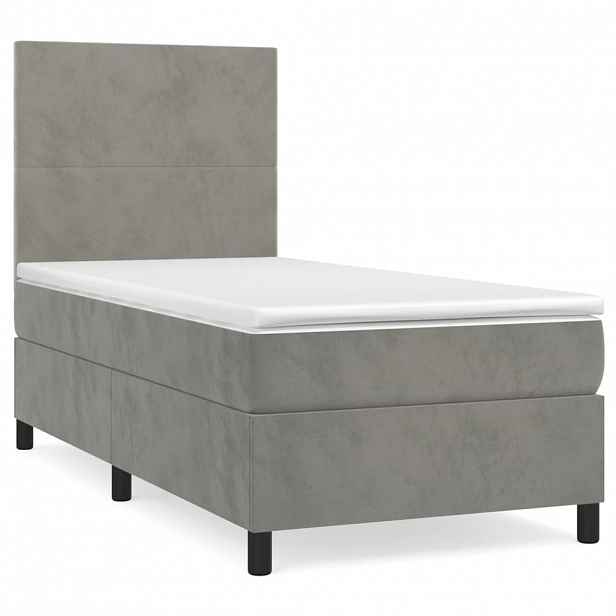 vidaXL Box spring postel s matrací světle šedá 100x200 cm samet