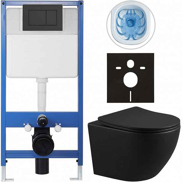 Kompletní WC set Profi/Cesso - černá matná - WC tlačítko Classic/Černá matná - předstěnová instalace - 49x36 cm - 8050BD37