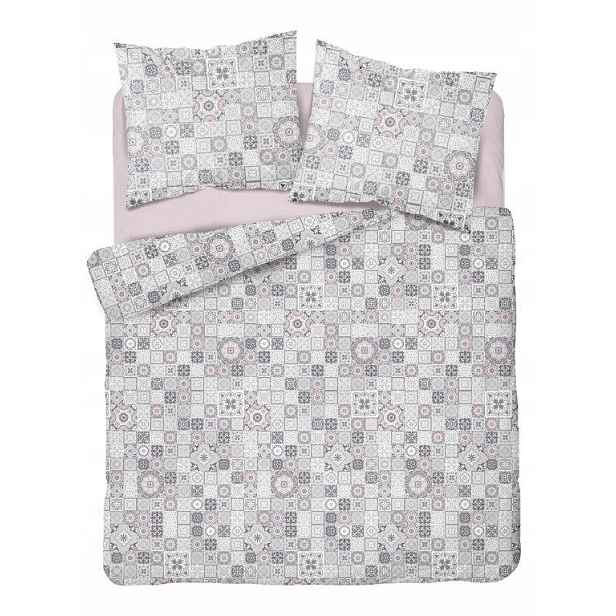 Šedo-růžové Povlečení Boho Čtverce Kachličky Patchwork 200x220