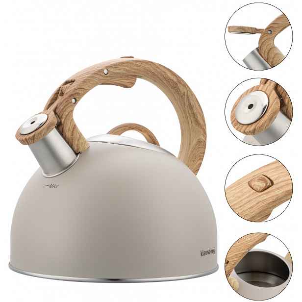 Konvice Klausberg KB7913 Béžová 2,5L s dřevěným držadlem Indukce a plyn