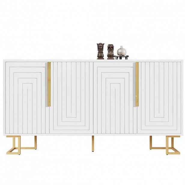 Modfu KOMODA z MDF 152x40x75 cm bílá se 2 dvířky, 4 přihrádkami a geometrickým čelem