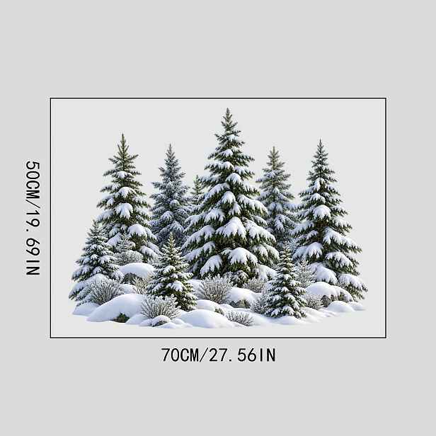 TEMU Velká velikost 50 x 70 cm Vánoční smrková lesní okenní samolepka, zimní bílá sněhově pokrytá smrková lesní přírodní krajina, snadný design