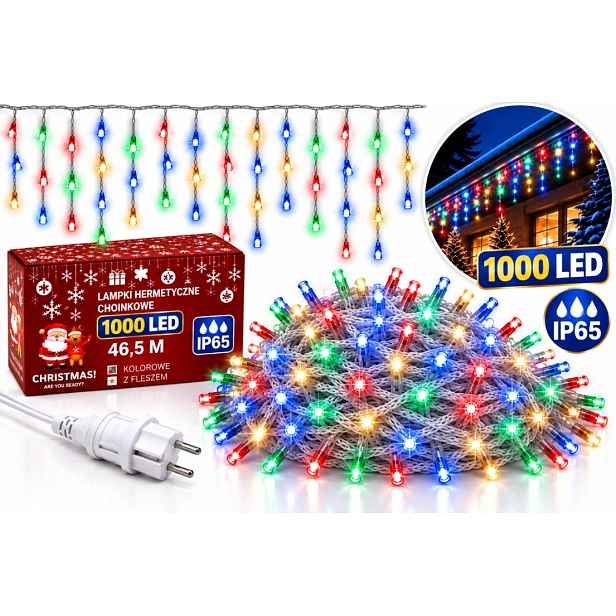 Vánoční Osvětlení Rampouchy 1000 Led 46,5 M Barevné, Vícebarevný Venkovní Flash