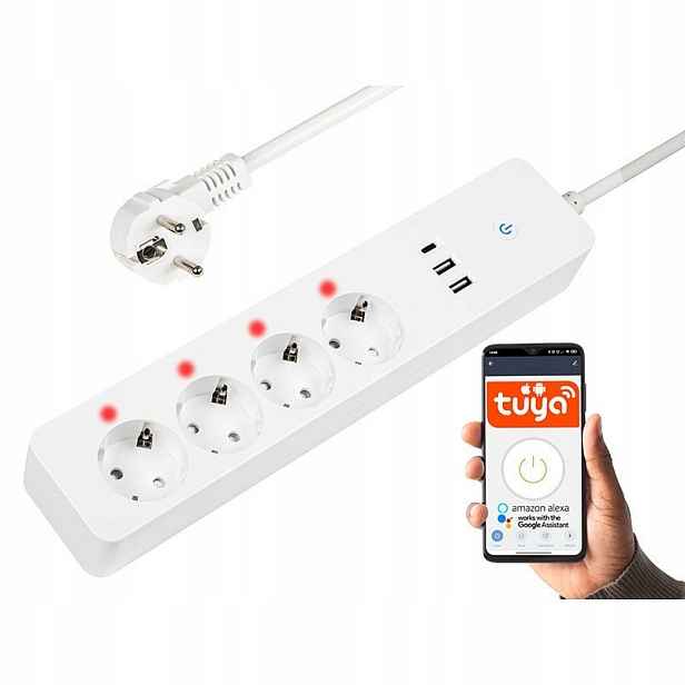 Inteligentní zásuvková lišta 1,5 m 2xUSB+USB-C WiFi Tuya