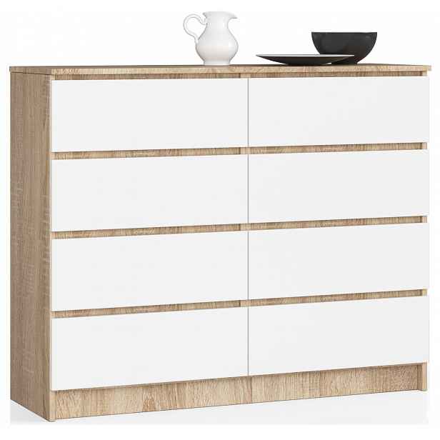 Komoda skříňka K120 8 zásuvek sonoma-bílá Akd
