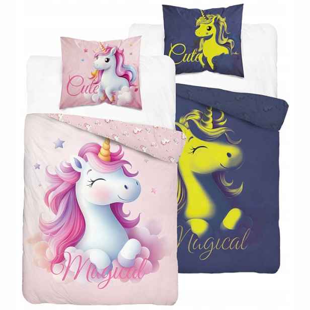 Povlečení Svítící Jednorožec Růžový 160 x 200 cm Fluo Unicorn