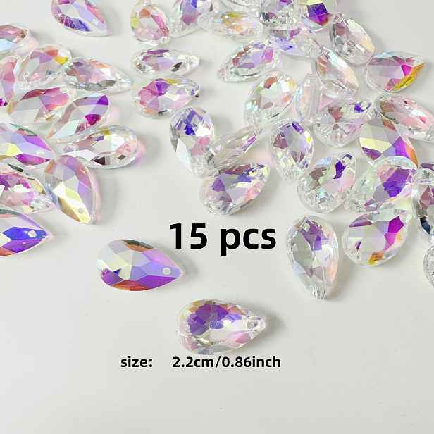 TEMU 22-28mm 15 ks Prismová Kapka AB Barevné Skleněné Přívěsky, Zářivý Lapač Slunce, Vhodné pro Vánoční Stromek, Svatbu, Párty a Domácí Dekoraci,