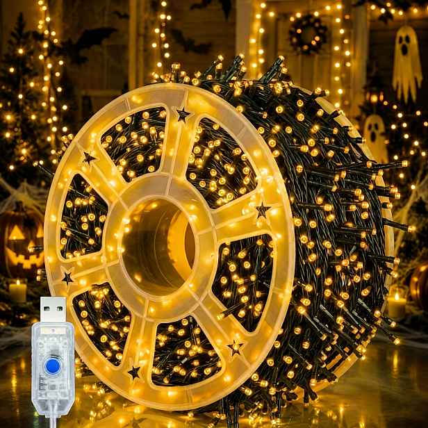 TEMU 420/340/280/200 LED halloweenské řetězové světla, 50,0 metrů/40,0 metrů/30,0 metrů/20,0 metrů pohádková řetězová světla, 8 světelných režimů,
