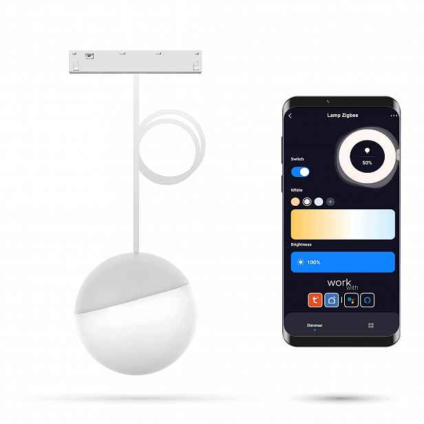 Závěsná Led WiFi lampa Zigbee Kula Bílá 6W Smart Track 48VDC Stmívatelná