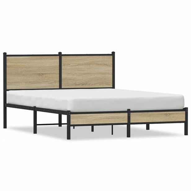 vidaXL Kovový rám postele bez matrace dub sonoma 150 x 200 cm