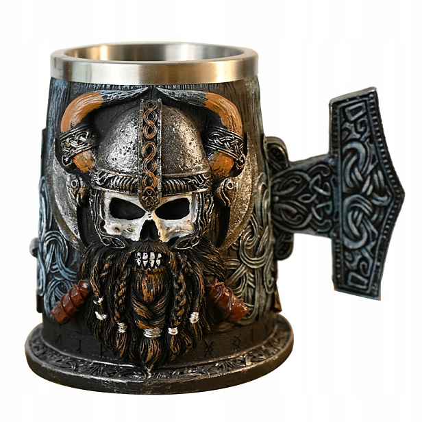 Epický Pivní Sklenice Hrnek Nemrtvý Viking Nerezová Ocel 550 ML Larp Rpg