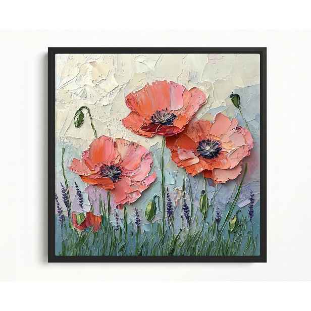 Obraz Rám Americký Box Příroda Květiny Červené Máky Olej Impasto 60x60