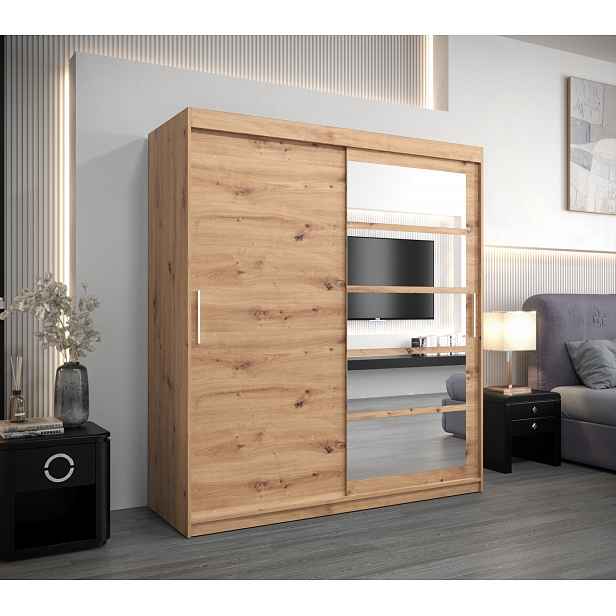 Skříň s posuvnými dveřmi MICHALELA - šířka 180 cm, dub artisan