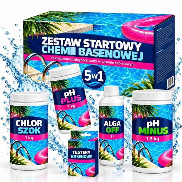 Startér Do Bazénu 5V1 Tester Ph Plus Chlor Šok Alga Off Ph Mínus Chemie