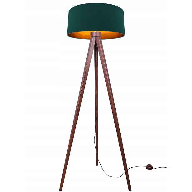 Stojací podlahová lampa Trojnožka zlatá dřevo