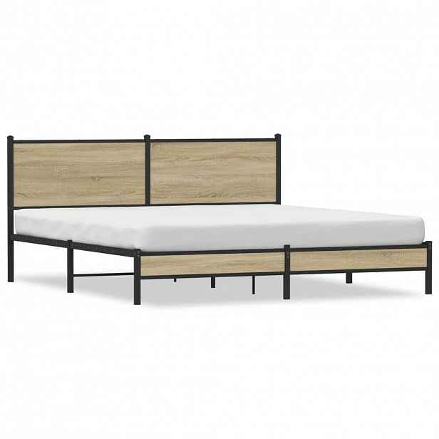 vidaXL Kovový rám postele bez matrace dub sonoma 160 x 200 cm