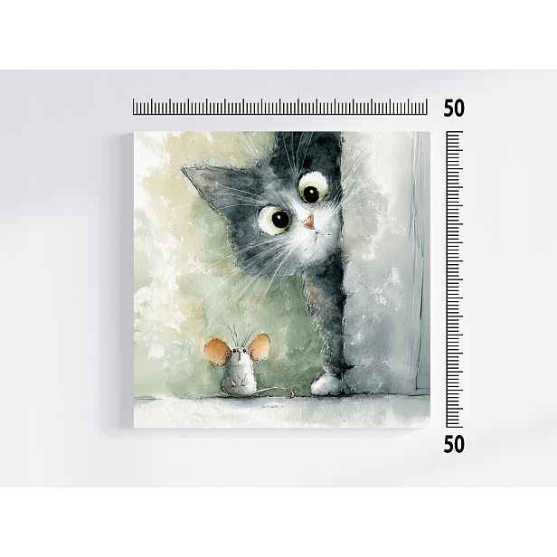 Obraz Na Plátně Canvas Děti Kreslení Zvířátka Kočka Myš Přátelství 50x50