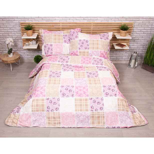 TP Francouzské bavlněné povlečení 220x200+2x70x90 - Patchwork růžový