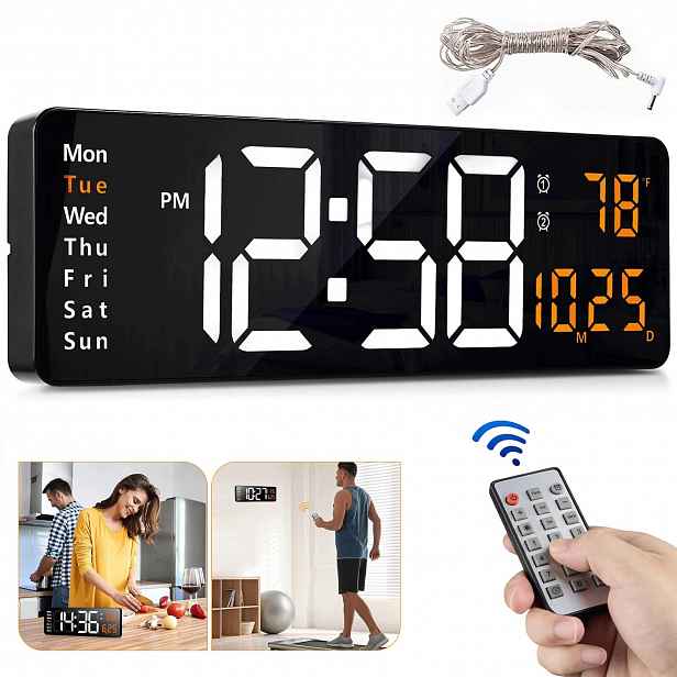 Led Digitální Nástěnné Hodiny Elektronický Budík Teploměr Velký 39 CM S Dálkovým Ovládáním