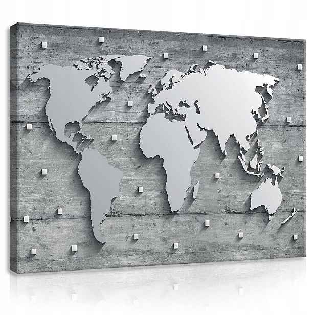 Obraz 100x75 Betonová mapa světa Loft do obývacího pokoje Minimalistická šedá