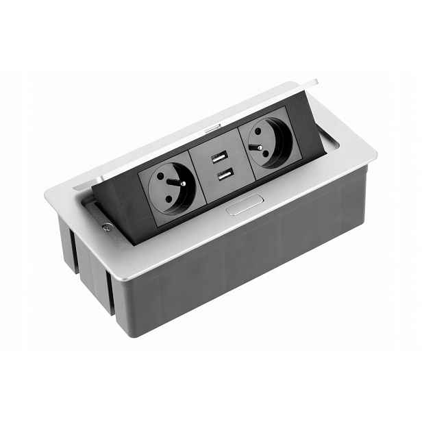Prodlužovací Kabel Stolní Nábytek Gtv Soft 2X Zásuvka S Usb Uzemněním, Stříbrná