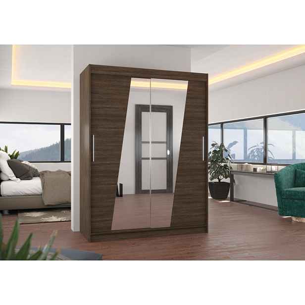 Šatní skříň se zrcadlem 150 cm DAFA - tmavě hnědá