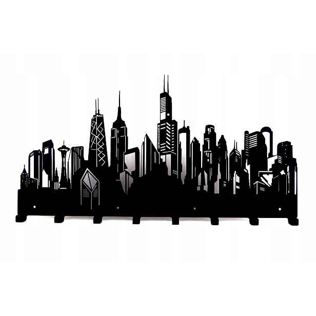 Věšák na oblečení, klíče do předsíně, nástěnný Chicago, černý, Pevný