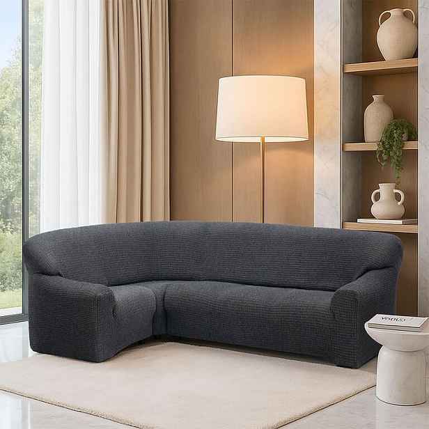 Super strečové potahy  RUBINIA antracitová rohová sedačka (š. 340 - 540 cm)
